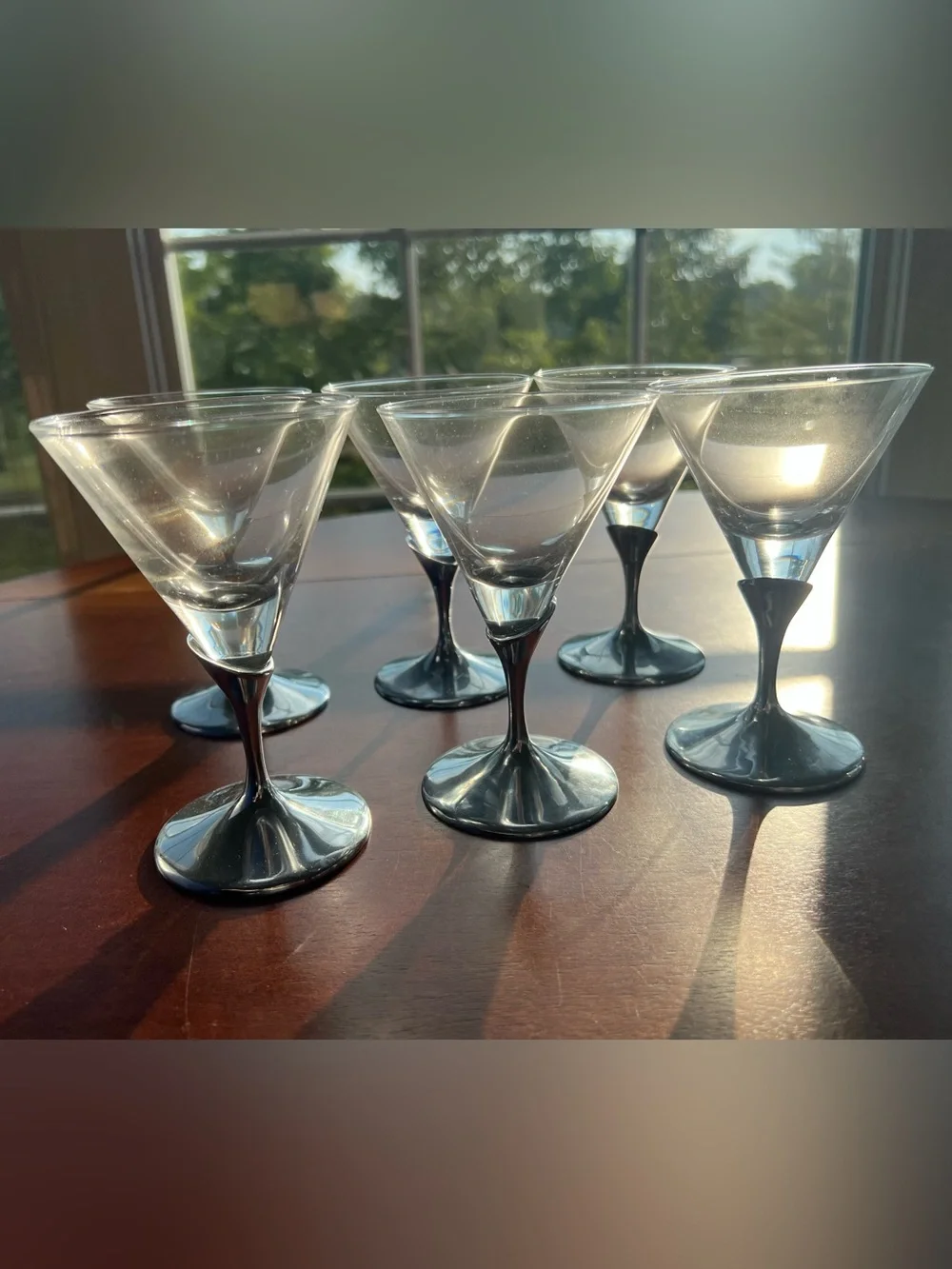 Mikasa Glass Martini Coupes w/ Silver-Tone Stems Set of 6 Axis by David Rockwell
